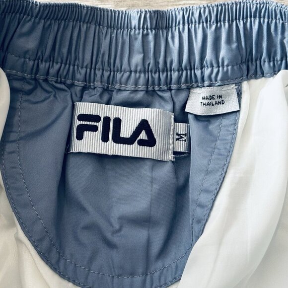 Vintage Fila Track Pants M Light Blue Polyester Sweatpants Embroidered Baggy Y2K - Picture 13 of 16